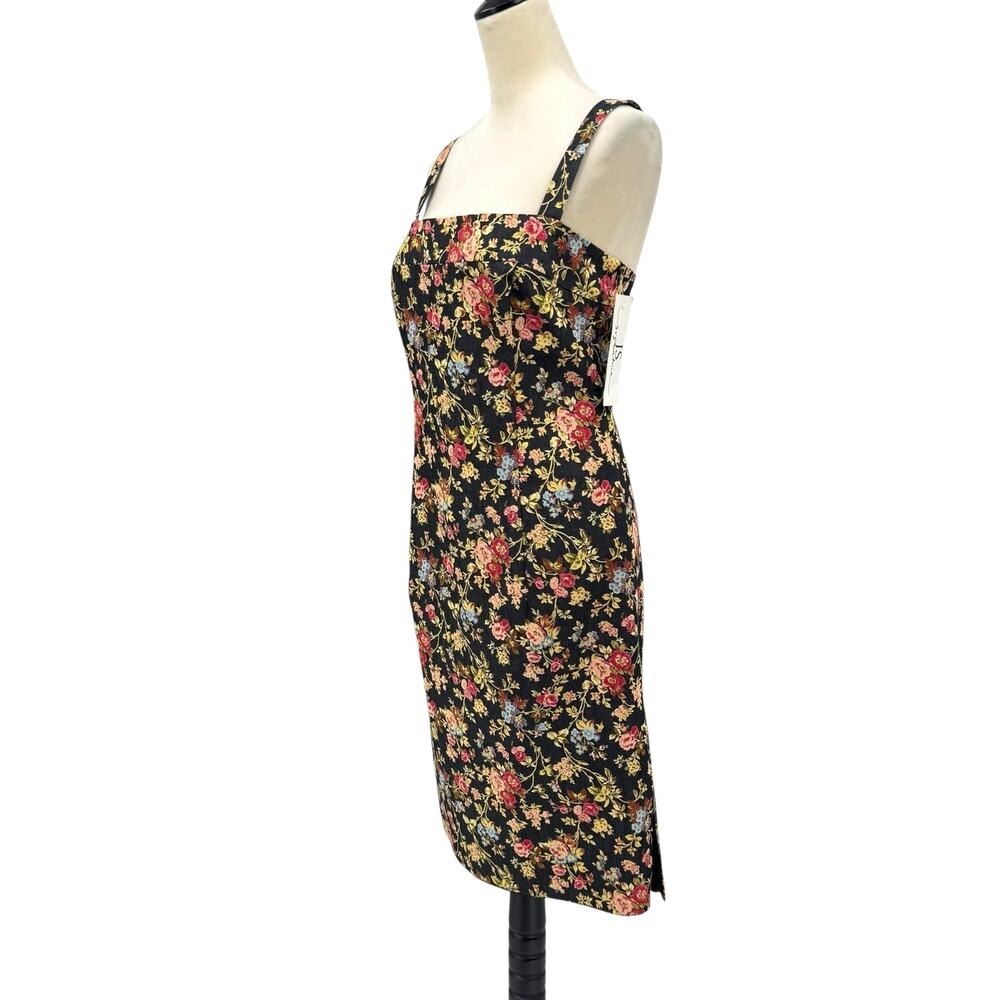 JS Signature NWT Vintage 90s Floral Print Stretch Denim Sleeveless Sheath Dress - Picture 2 of 11